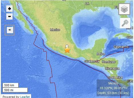 墨西哥中南發生5.8級地震震源深度53公里（圖）